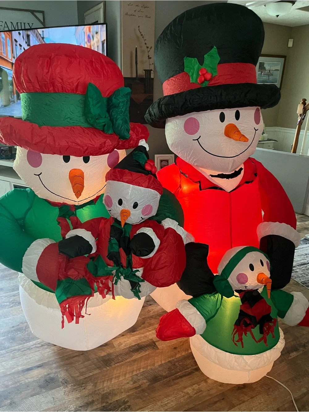 Holiday Inflatable Snowman Family Decoration - Red & Green